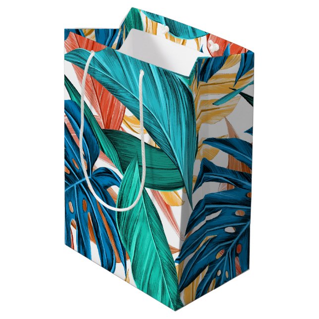 Tropical Blue yelllow leaves  Medium Gift Bag (Back Angled)
