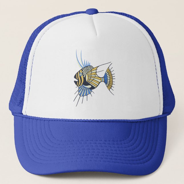 Tropical Blue Yellow Aquatic Fish Trucker Hat (Front)