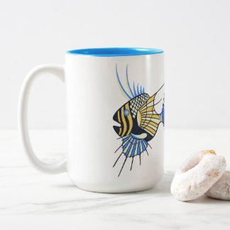 Tropical Blue Yellow Aquatic Fish Two-Tone Coffee Mug