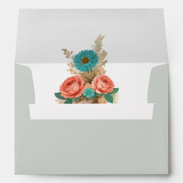Tropical Blues & Greens Eco Beach Wedding Envelope (Back (Bottom))