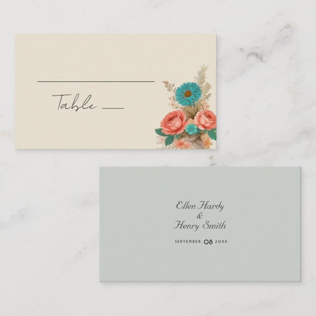 Tropical Blues & Greens Eco-Friendly Beach Wedding Place Card (Front/Back)