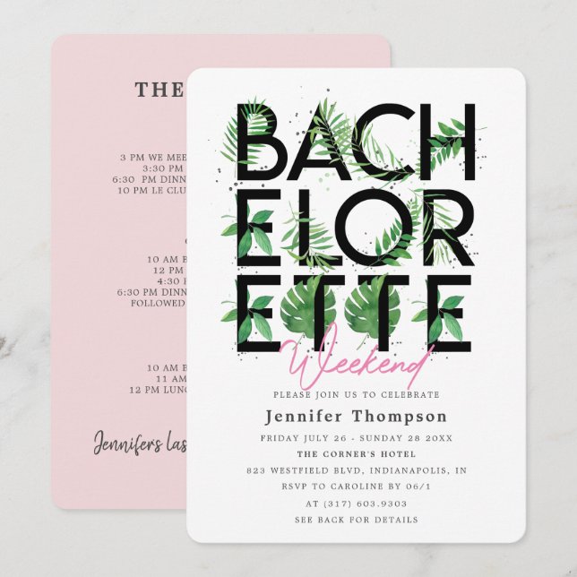 Tropical Blush Flamingo Bachelorette Weekend Invitation (Front/Back)