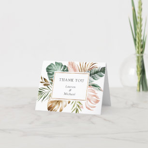 Tropical Blush Gold Palm Leaves Thank You Card