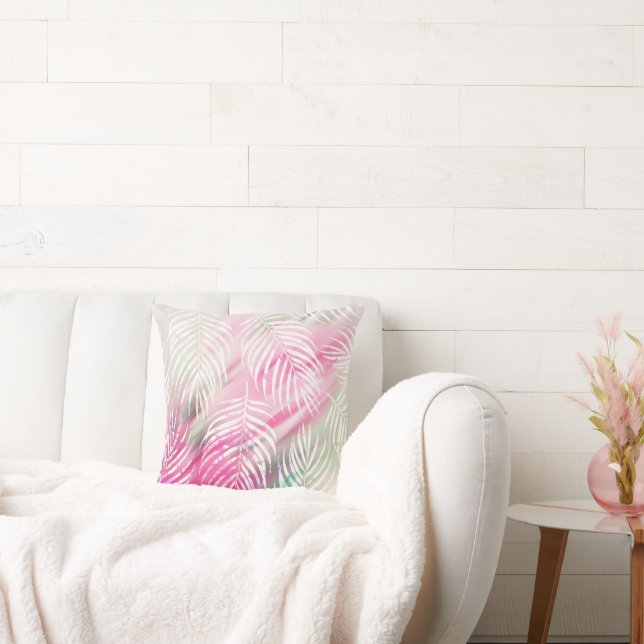 Tropical blush mint green white watercolor floral cushion (Couch)