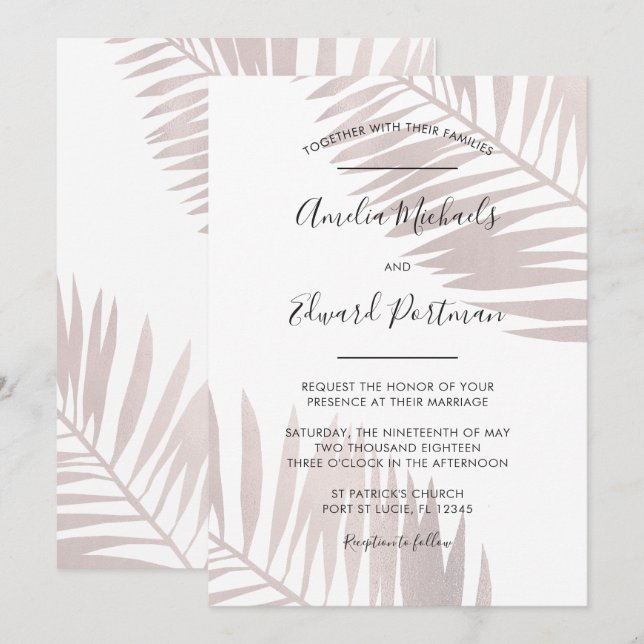 Tropical Blush Palms Wedding Invitation (Front/Back)