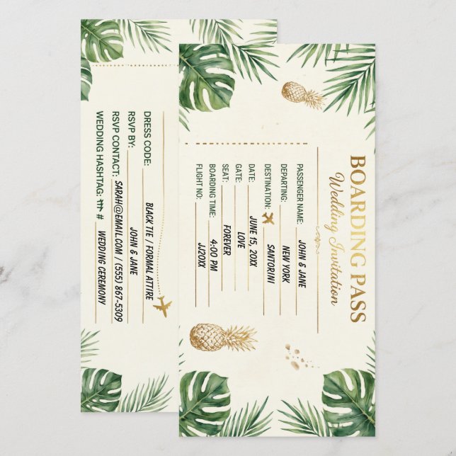Tropical Boarding Pass Wedding Invite (Front/Back)