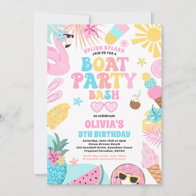  Tropical Boat Lake Ocean Marina Birthday Party Invitation (Front)