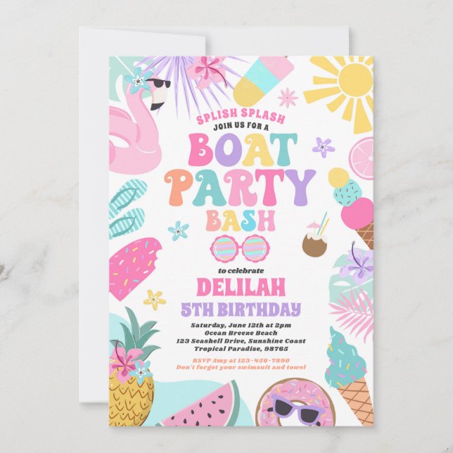 Tropical Boat Lake Ocean Marina Birthday Party Invitation (Front)