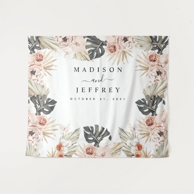 Tropical Bohemian Dried Palm Photo Backdrop Tapestry (Front (Horizontal))