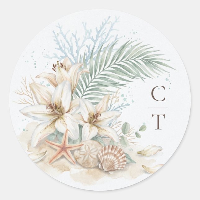 Tropical Boho Beach Wedding  Classic Round Sticker (Front)