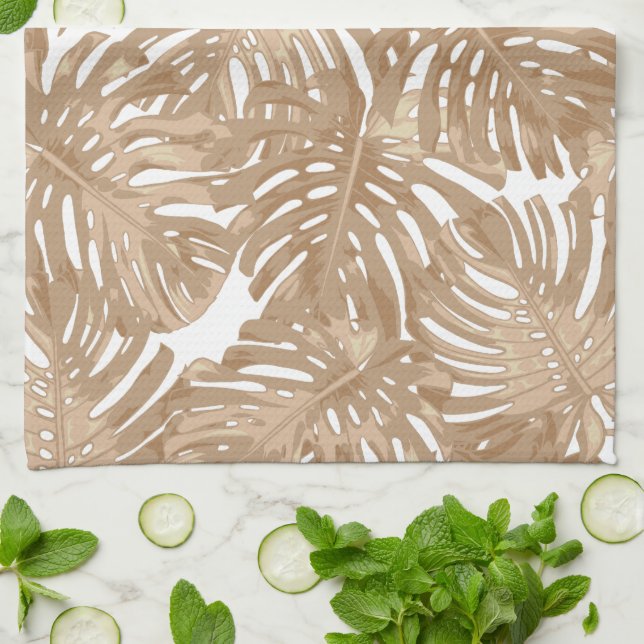 Tropical Boho Brown Jungle Leaves Tea Towel (Folded)