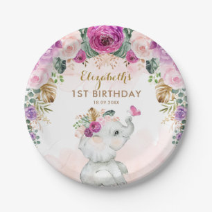 Tropical Boho Elephant Wild One 1st Birthday Favor Paper Plate