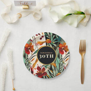 Tropical Boho Floral 30th Birthday Party Design Paper Plate