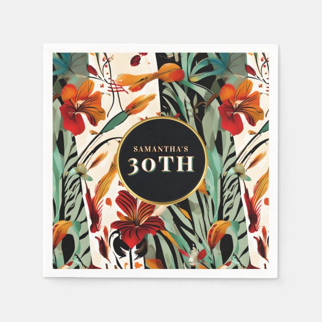 Tropical Boho Floral Age Picnic Design Napkin (Front)