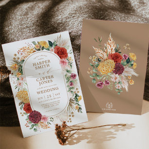Tropical Boho Floral Garden Pampas Grass Wedding I Invitation