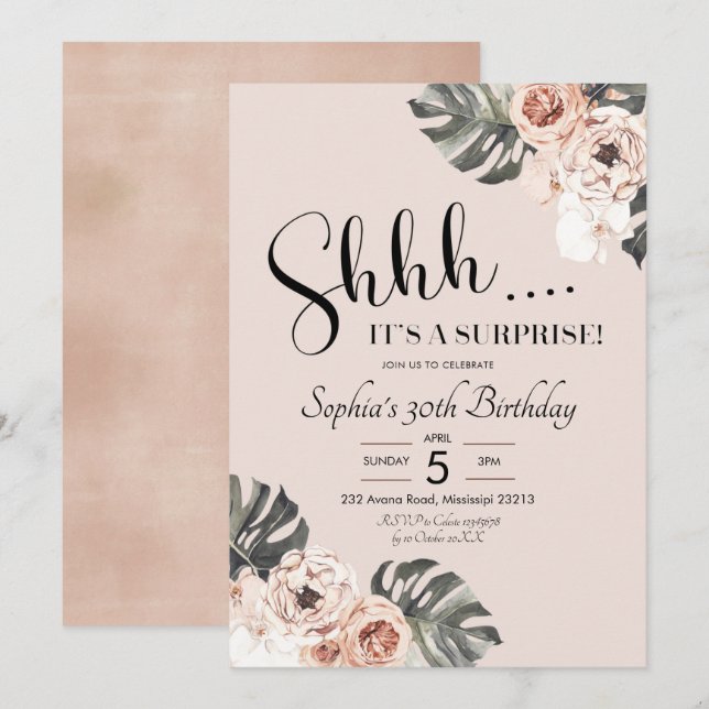 Tropical Boho Floral surprise birthday Invitation (Front/Back)