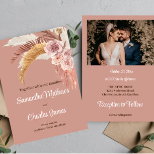 Tropical Boho Floral Terracotta Photo Fall Wedding Invitation
