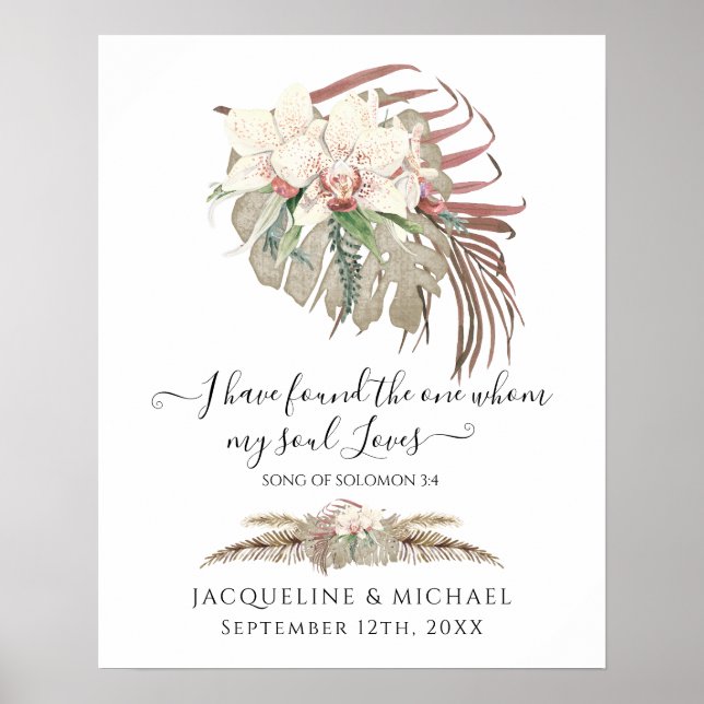 Tropical Boho Floral White Orchid Foliage Wedding Poster (Front)