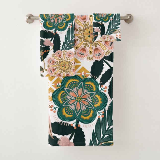 Tropical Boho Greenery Floral  Bath Towel Set (Insitu)