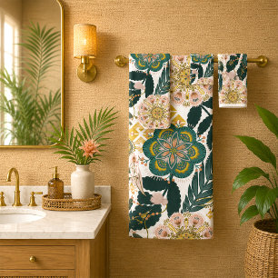 Tropical Boho Greenery Floral  Bath Towel Set