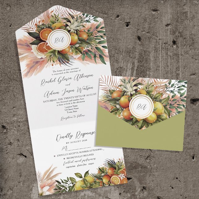 Tropical Boho Lemon Orange Wedding All In One Invitation (Creator Uploaded)