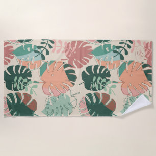Tropical Boho Monstera Monogrammed Beach Towel