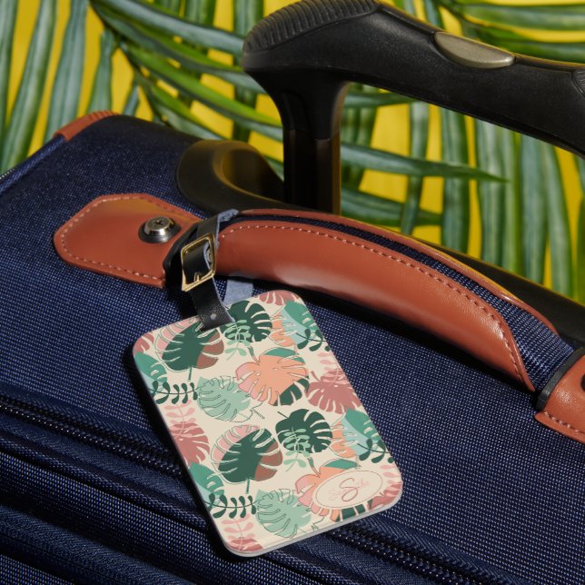 Tropical Boho Monstera Personalised Summer Holiday Luggage Tag (Front Insitu 1)