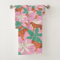 Tropical Boho Orange Pink Tiger Jungle Pattern