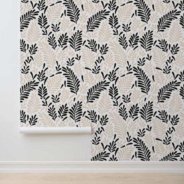 Tropical Boho Palm Leaf Pattern Wallpaper (Application)
