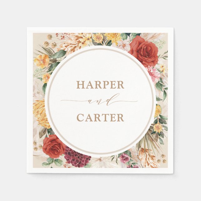 Tropical Boho Pampas Grass Flower Wedding Napkin (Front)