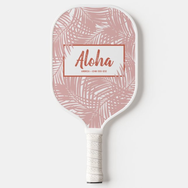 Tropical Boho Pink Palm Leaf Pattern Pickleball Paddle (Front)