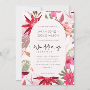 Tropical Boho Red Blush Floral Wedding Invite