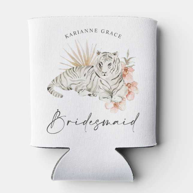 Tropical Boho Tigers Bachelorette Bridesmaid Can Cooler (Back)