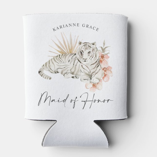 Tropical Boho Tigers Bachelorette Maid of Honour Can Cooler (Back)