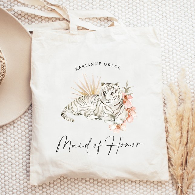 Tropical Boho Tigers Bachelorette Maid of Honour Tote Bag (Creator Uploaded)