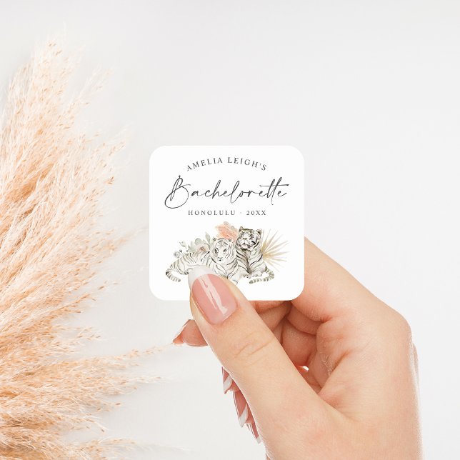 Tropical Boho Tigers Bachelorette Square Sticker (Creator Uploaded)