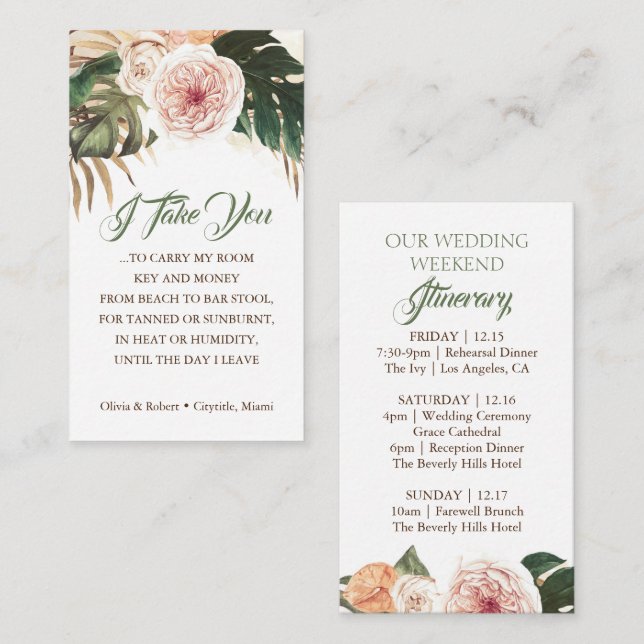 Tropical Boho Wedding Itinerary Badge Insert (Front/Back)
