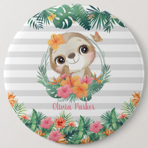 Tropical Borders Hibiscus Flowers Sloth Custom 6 Cm Round Badge