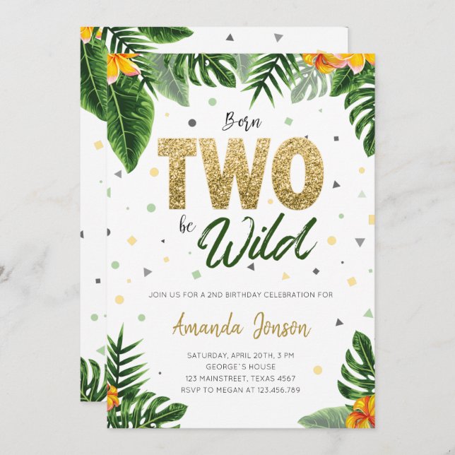 Tropical Born Two Be Wild Birthday Invitation (Front/Back)