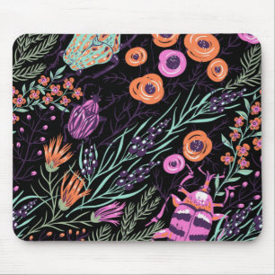 Tropical Botanical and Bugs Colorful Abstract Art Mouse Mat
