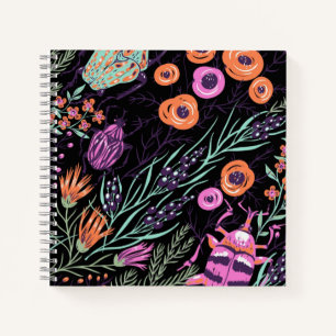 Tropical Botanical and Bugs Colorful Abstract Art Notebook