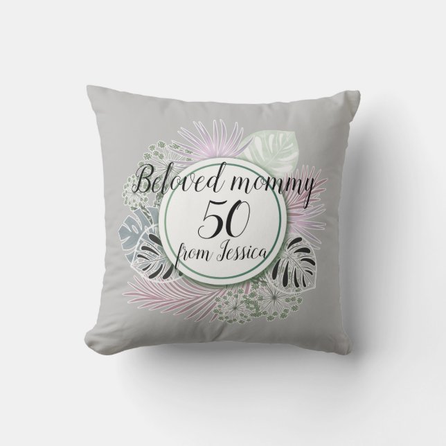 Tropical Botanical bouquet personalised Cushion (Front)