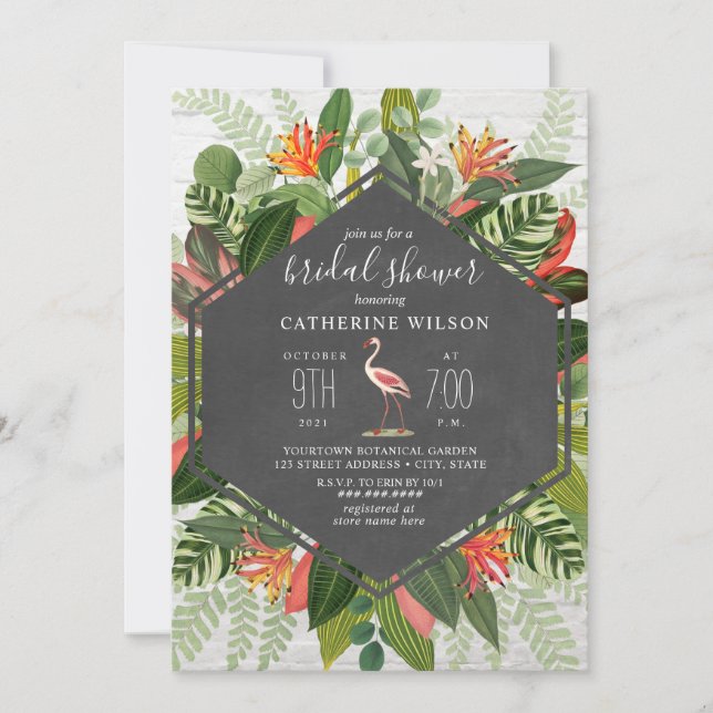 Tropical Botanical Flamingo Bridal Shower Invitation (Front)