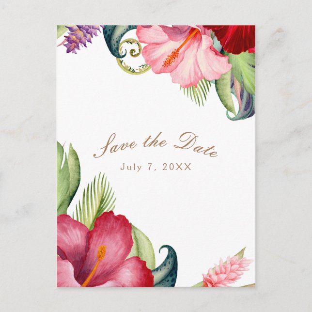 Tropical Botanical Floral Aloha Save the Date Announcement Postcard (Front)