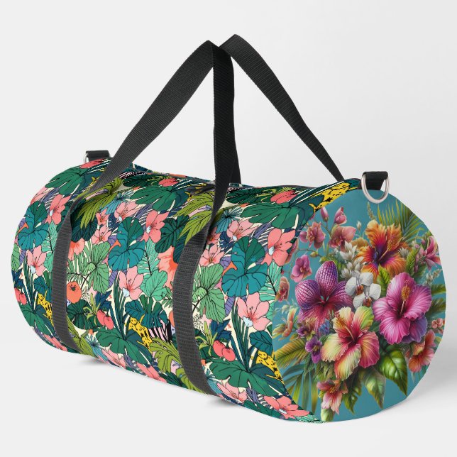 Tropical Botanical Floral Duffle Bag (Left Corner)