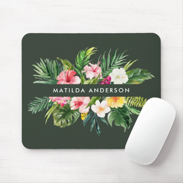 Tropical botanical floral green modern foliage mouse mat (With Mouse)