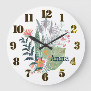 tropical Botanical floral personalised Large Clock