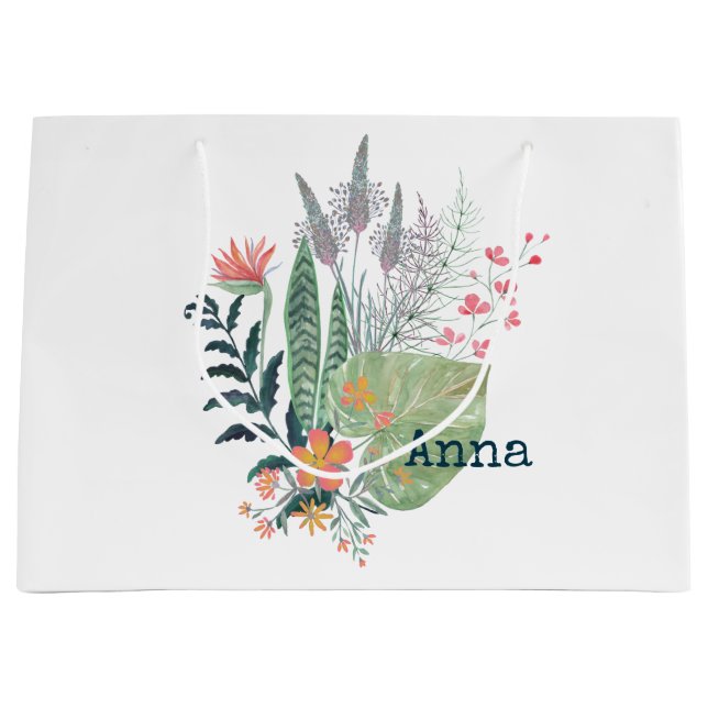 tropical Botanical floral personalised Large Gift Bag (Front)