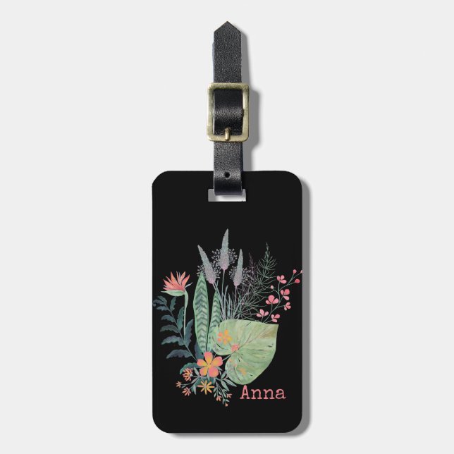 tropical Botanical floral personalised Luggage Tag (Front Vertical)