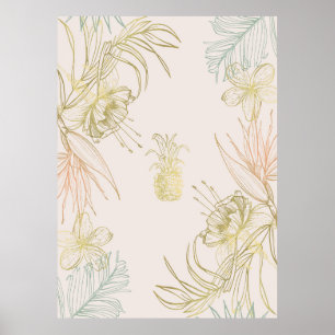 Tropical Botanical Floral Pineapple Gold Blush Poster